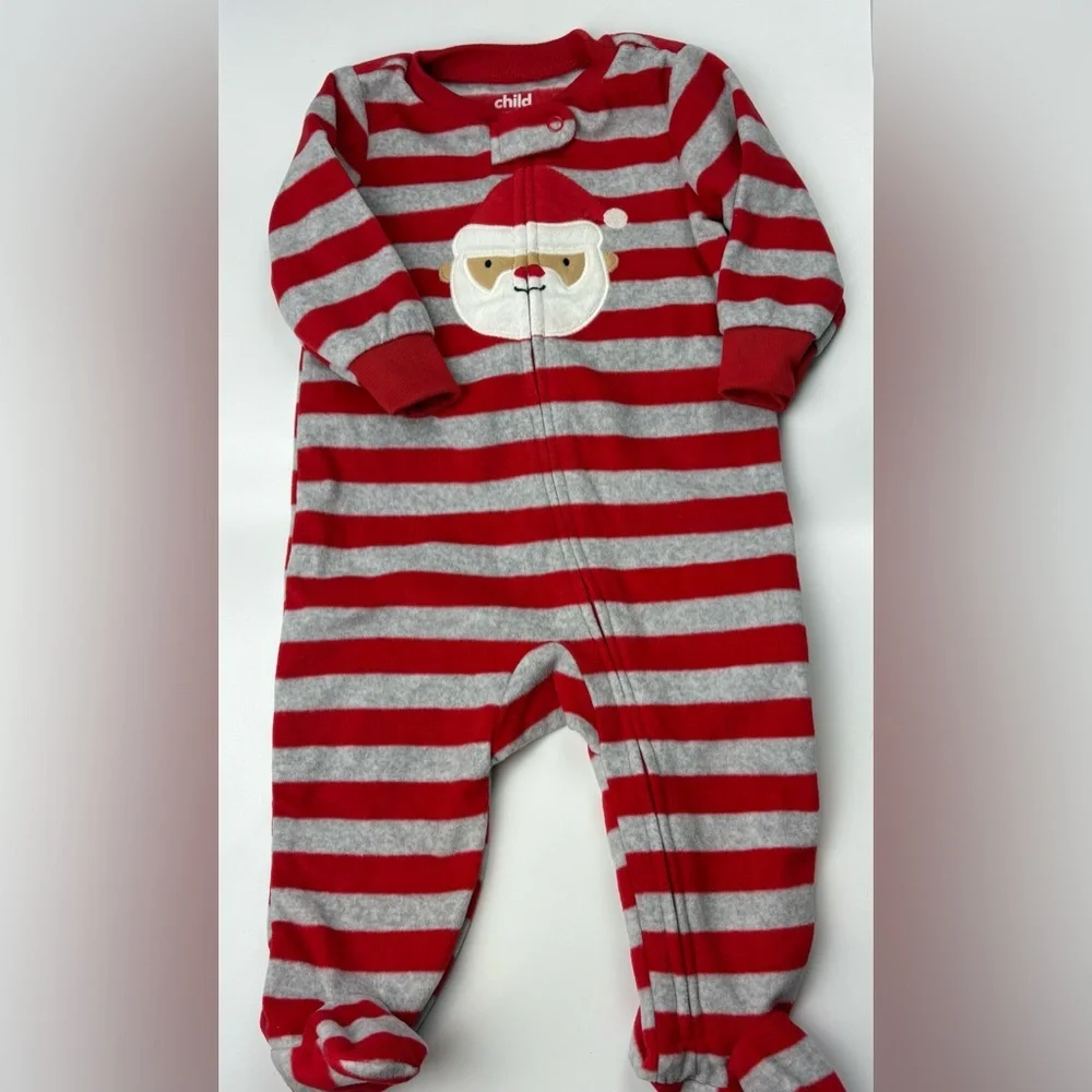Carter’s Red& Gray Striped Santa One Piece 3-6m